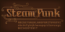 Steam Punk Alphabet Font. Rivet Letters And Numbers And Symbols. Uppercase And Lowercase. Stock Vector Typescript For Your Design.