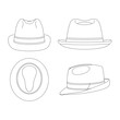 Template trilby hat vector illustration flat sketch design outline headwear