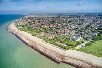 Wall Mural - Selsey Bill aerial view over south beach and the popular seaside resort town of Selsey in West Sussex.