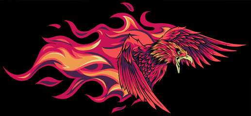 Wall Mural - vector illustration of eagle with flames design