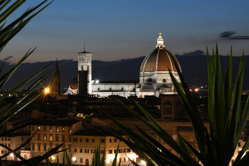 Canvas Print - Night view of Cathedral of Santa Maria del Fiore in Florence seen from Piazzale Michelangelo. Italy