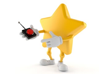 Wall Mural - Star character pushing button on white background