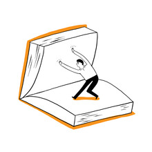 A Man, A Student Or A Businessman Is Flipping Over A Large Book