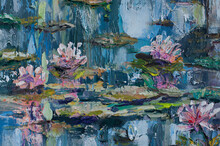 Water Lilies Abstract Painting Original Art Hand Made Oil On Canvas