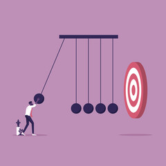 make impact to success vector concept-goal achievement, businessman use newtons cradle make impact t