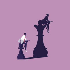 Successful and big dream concept, Chess pawn with queen shadow on wall. Conceptual - dreaming and confidence in one's strength