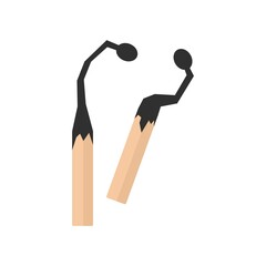 Sticker - Burned wood matches icon flat isolated vector