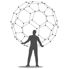 Wall Mural - man holding abstract geometry shape in his hands