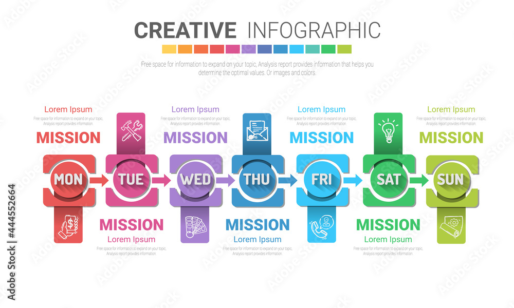 Week Timeline Structure Time line, Timeline business for 7 day, week, Timeline infographics ...