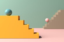 Stairs And Balls - 3D Render Illustration