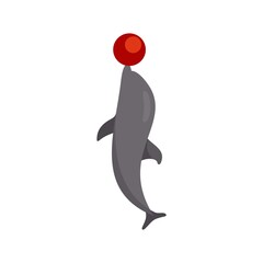 Sticker - Dolphin with ball icon flat isolated vector