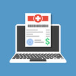 online digital medical bill or invoice on laptop display, flat vector illustration