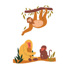 Sticker - Monkeys Flat Illustration