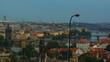 Sunset in Prague panorama, view to the bridges, old town and Vltava river.