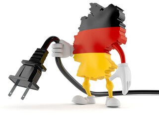 Sticker - German character holding electric cable