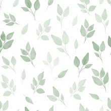 Simple And Cute Watercolor Floral Seamless Pattern. Spring Branches And Leaves.