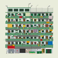 Vector Illustration Of A Typical Public Housing Estate In Old Hong Kong
