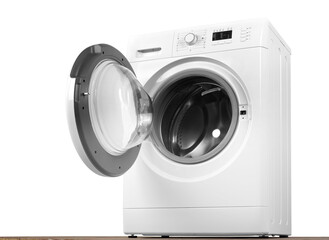 Home appliance - Front and down view open door Washing machine. Isolated