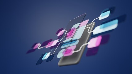 UX UI flowchart connection node graphic designer creative planning application process development data prototype wireframe for web mobile icon phone . User experience concept. 3d rendering.