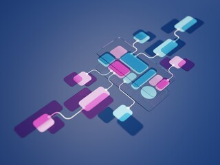 UX UI flowchart connection node graphic designer creative planning application process development data prototype wireframe for web mobile icon phone . User experience concept. 3d rendering.