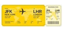 Plane Ticket. Airline Boarding Pass Template. Modern Flight Card Blank Design With The Airplane. Air Travel Or Trip Concept. Vector Illustration.