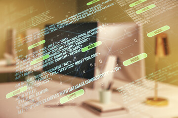 abstract creative coding illustration on modern computer background, software development concept. m