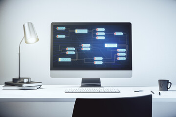 modern computer screen with abstract graphic coding sketch, big data and networking concept. 3d rend