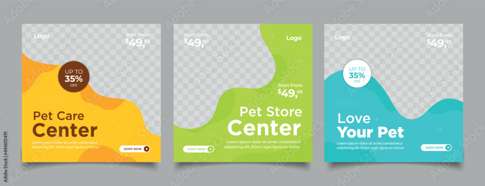 Pet shop social media post template design with photo collage.	 - obrazy, fototapety, plakaty 