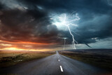 Weather forecasting and extreme conditions. A powerful storm forming late in the afternoon. Climate change photo composite.