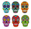 Day of the Dead  skulls. Dia de los muertos. Day of the dead and  mexican Halloween. Mexican tradition  festival. Day of the dead sugar skull isolated. Dia de los Muertos tattoo skulls set.