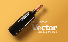 A Realistic Glass Bottle Of Wine - Branding Mock Up. Contemporary Marketing Beverage Template Vector Illustration