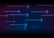 Blue and purple neon arrows tech abstract background with reflection. Futuristic vector design