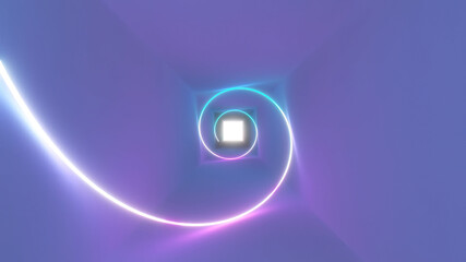 Poster - 3D illustration of light blue rounded ray of light advancing through the tunnel