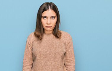 Canvas Print - Young beautiful woman wearing casual clothes depressed and worry for distress, crying angry and afraid. sad expression.