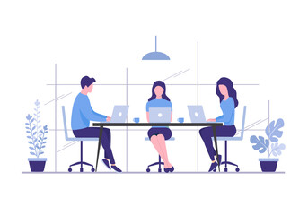 Wall Mural - Office people teamwork coworking. Communication and brainstorming. Colored flat vector illustration. Isolated on white background.