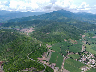 Wall Mural - Toma aerea de campos de cañaverales de caña de azucar en el valle de autlan de navarro jalisco mexico