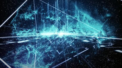 Wall Mural - galaxy through neon light loop. travel passing neon light with star glow go to deep galaxy seamless 