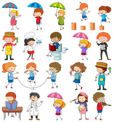 Sticker - Set of different doodle kids cartoon character