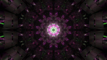 Wall Mural - 3D rendering of an abstract kaleidoscope pattern with luminous neon pink lights