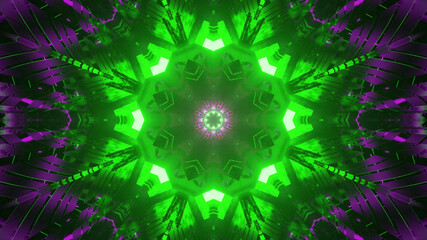 Wall Mural - 3D rendering of a bright neon green abstract pattern in a star-shaped explosion
