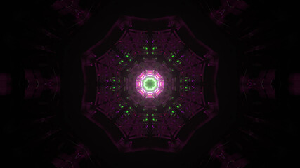 Wall Mural - 3D rendering of a dark tunnel with glowing pink lights in the middle in a circular shape