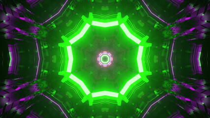Wall Mural - 3D rendering of a futuristic bright tunnel in the shape of an octagon