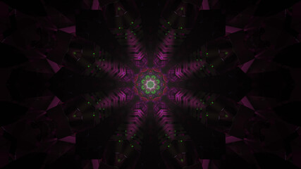 Wall Mural - 3D rendering of a dark abstract illusion with pink glowing lights in a symmetrical pattern