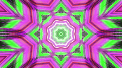 Wall Mural - 3D rendering of vibrant purple and green neon lights in a star-like shape, similar to a kaleidoscope