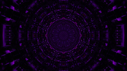 Wall Mural - 3D rendering of a deep dark abyss with neon purple streaks inside it in a circular pattern