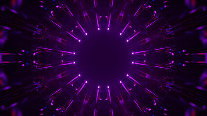 Wall Mural - 3D rendering of a purple abstract circular pattern with bright neon lights glowing from its side