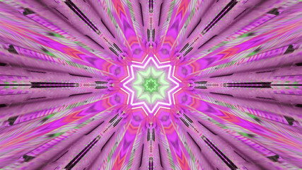 Wall Mural - 3D rendering of a luminous bright pink tunnel with a glowing flower- pattern at the end