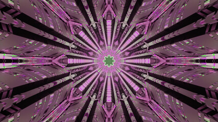 Wall Mural - 3D rendering of a colorful circular tunnel with sharp pieces coming out of it like an explosion