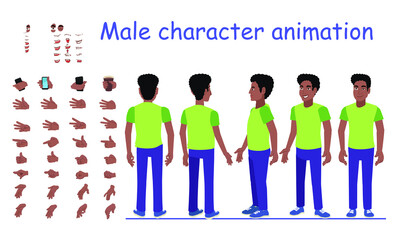 Wall Mural - Male character animation. Body parts, hands position and facial expressions. Character key frames to create your own animation.