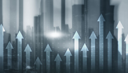 Wall Mural - Double exposure Arrows Up Modern City Concept 2021